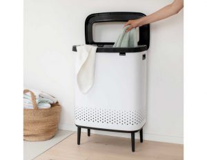 לויזון מרקט,סל כביסה BO מחולק 45+45 ליטר, לבן Brabantia,