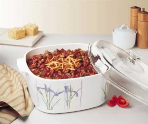 לויזון מרקט,סיר זכוכית מרובע 2 ליטר + מכסה CorningWare Iris,