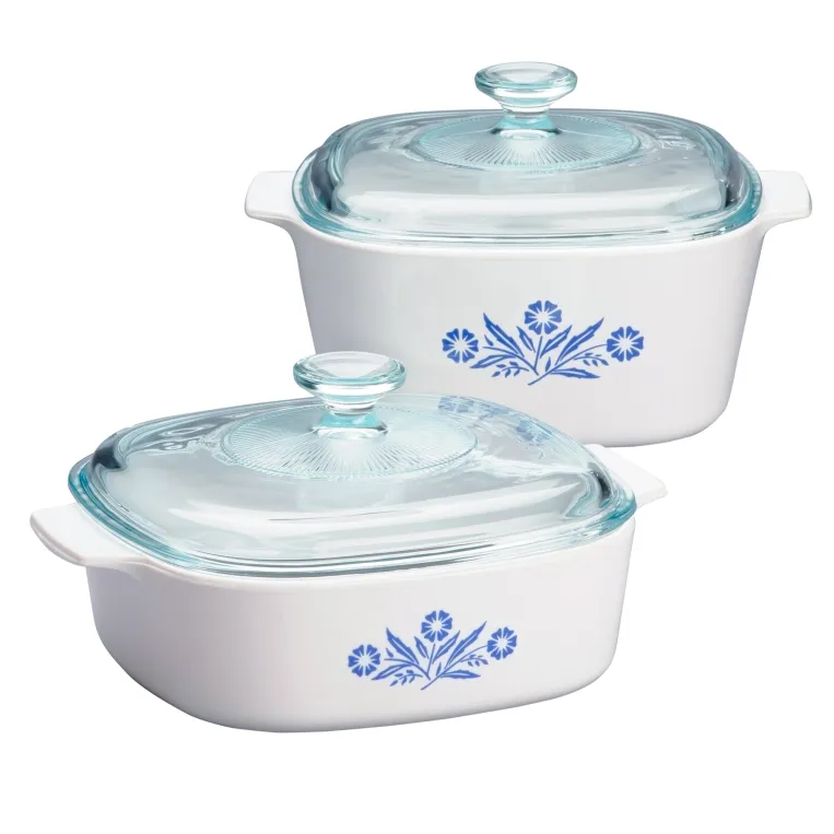 לויזון מרקט,סיר זכוכית מרובע 2 ליטר + מכסה CorningWare Blue Cornflower,