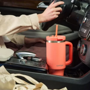 לויזון מרקט,כוס מתכת עם קש STREETERVILLE ורוד אלמוג 1200 מ"ל CONTIGO קונטיגו,