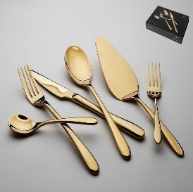 לויזון מרקט,סט סכו"ם 61 חלקים Smooth נירוסטה 18/10 זהב מבריק,