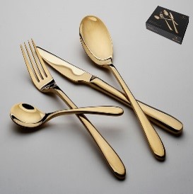 לויזון מרקט,סט סכו"ם 24 חלקים Smooth נירוסטה 18/10 זהב מבריק,