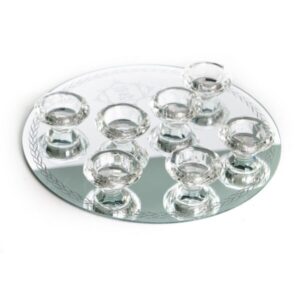 לויזון מרקט,7 פמוטי קריסטל על מגש מראה עגול קוטר 30 ס”מ, לויזון מרקט,7 פמוטי קריסטל על מגש מראה עגול קוטר 30 ס”מ,